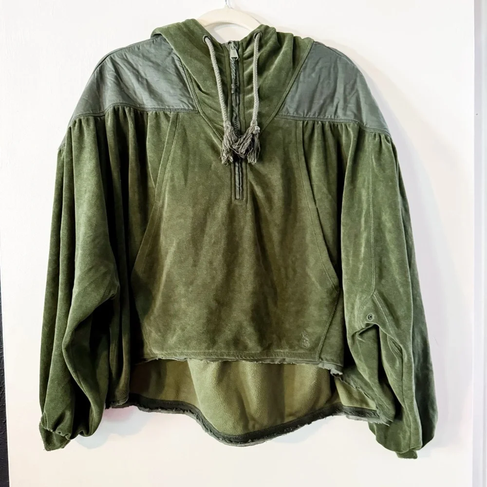 Free People Movement Let It Go Sweat Jacket Army Green Quarter Zip Hoodie Small
